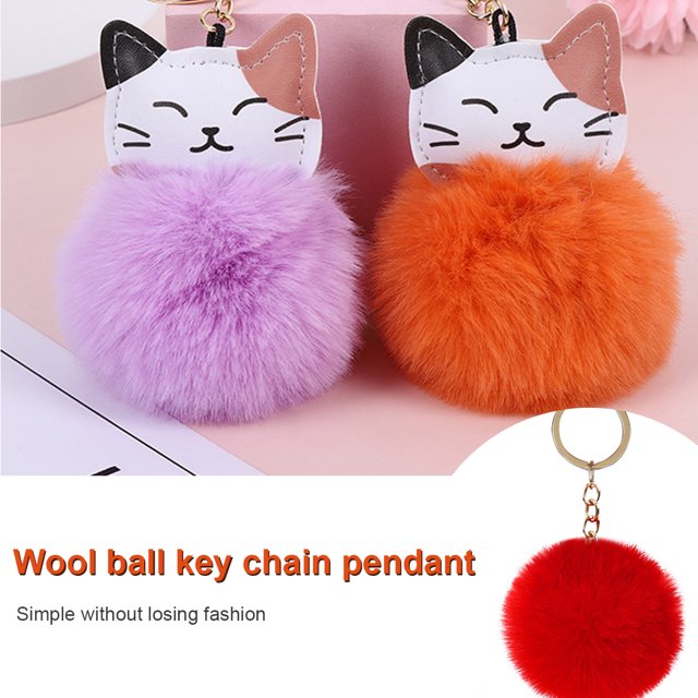 Fuzzy Ball Keychain Supple Comfortable Lovely Key Rings Adorable Practical Key Chains Women for Children Adults Elderly Students Red 7cm
