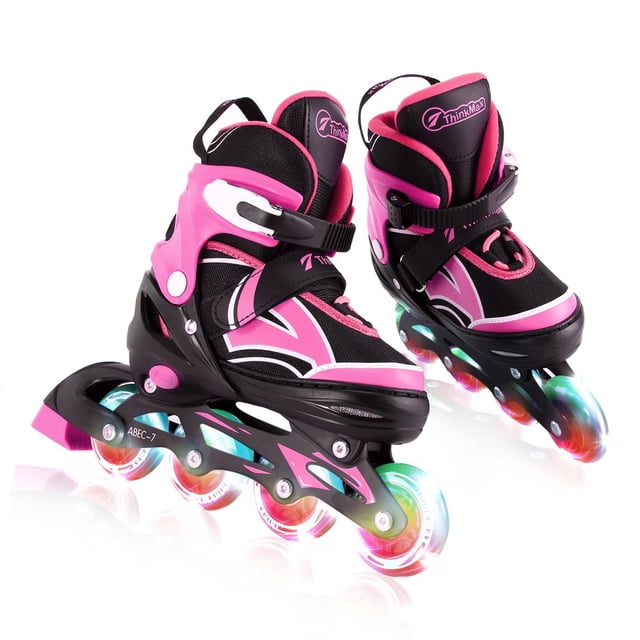 Patins en Ligne pour Enfants avec Roues Entièrement Lumineuses Patins à Roulettes Ajustables pour Jeunes Débutants Intérieur Extérieur Rose P
