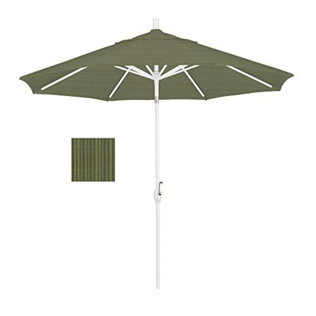 California Umbrella 9' Pacific Trail Series Patio Umbrella With Matted White Aluminum Pole Aluminum Ribs Push Button Tilt Crank Lift With Olefin Terrace Fern Fabric