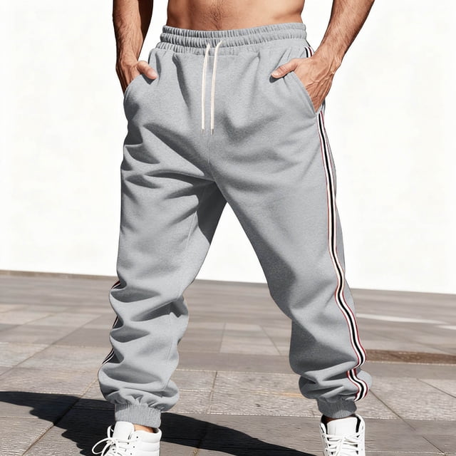 Ceisia Men Solid Color Loose Casual Pants Elastic Waist Drawstring Sports Gift Work Trousers