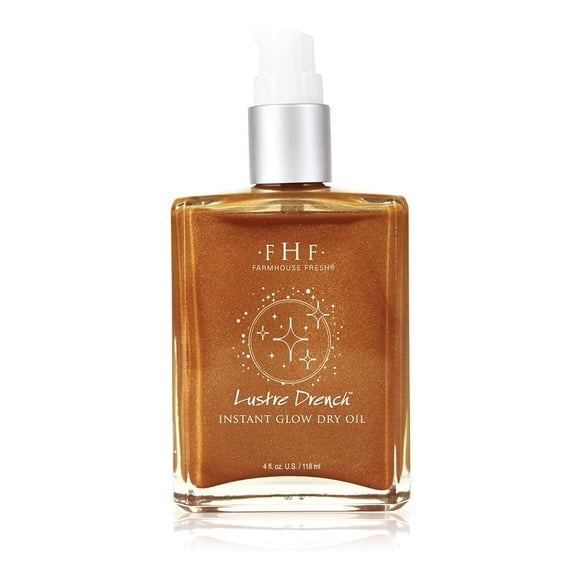 FarmHouse Fresh Lustre Drench Huile Sèche Éclat Instantané, Huile pour le Corps à la Vitamine K, Légère et Dorée Scintillante, Absorption Rapide, 4 Fl Oz