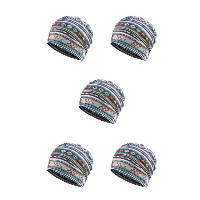 kurtrusly Tuque Bonnet Hijab Pré-Noué Foulard Turban Coloré Bandeau Réglable Protection des Oreilles Bandeau Accessoires Bonnet Rayé Bleu Ensemble de 5