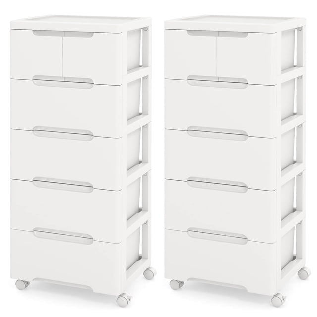 Costway 2 Pcs Chariot de Rangement Roulant en Plastique à 6 Tiroirs avec 4 Roues Universelles Commode Armoire