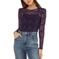 thumbnail image 1 of INSPIRE CHIC Hauts pour Femmes Manches Longues Bouffantes Semi-Transparents Blouses en Dentelle Florale TP Violet, 1 of 7