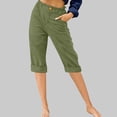 thumbnail image 2 of Timegard Cropped Pants for Women Capris Summer Casual Button Ruffle Elastic Waist Solid Color Lounge Pants, 2 of 4