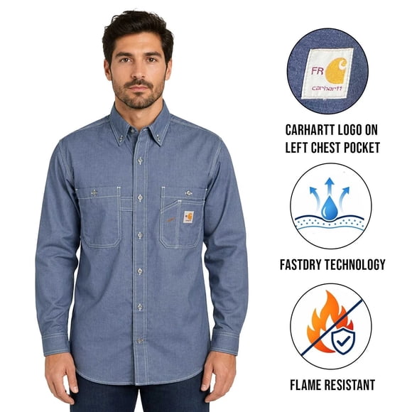 Carhartt FR Men's Steel Blue Shirt Flame Resistant Long Sleeve Lightweight (S03)