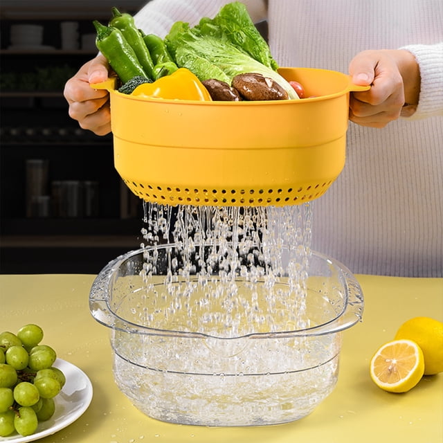 Dvkptbk Multi Functional Basket New Fruit Cleaning Bowl with Strainer Container Kitchen Sink Food Catcher Drainer Fruit Rinser Vegetable Washing Filter Bowl Drain Basket Home Essentials