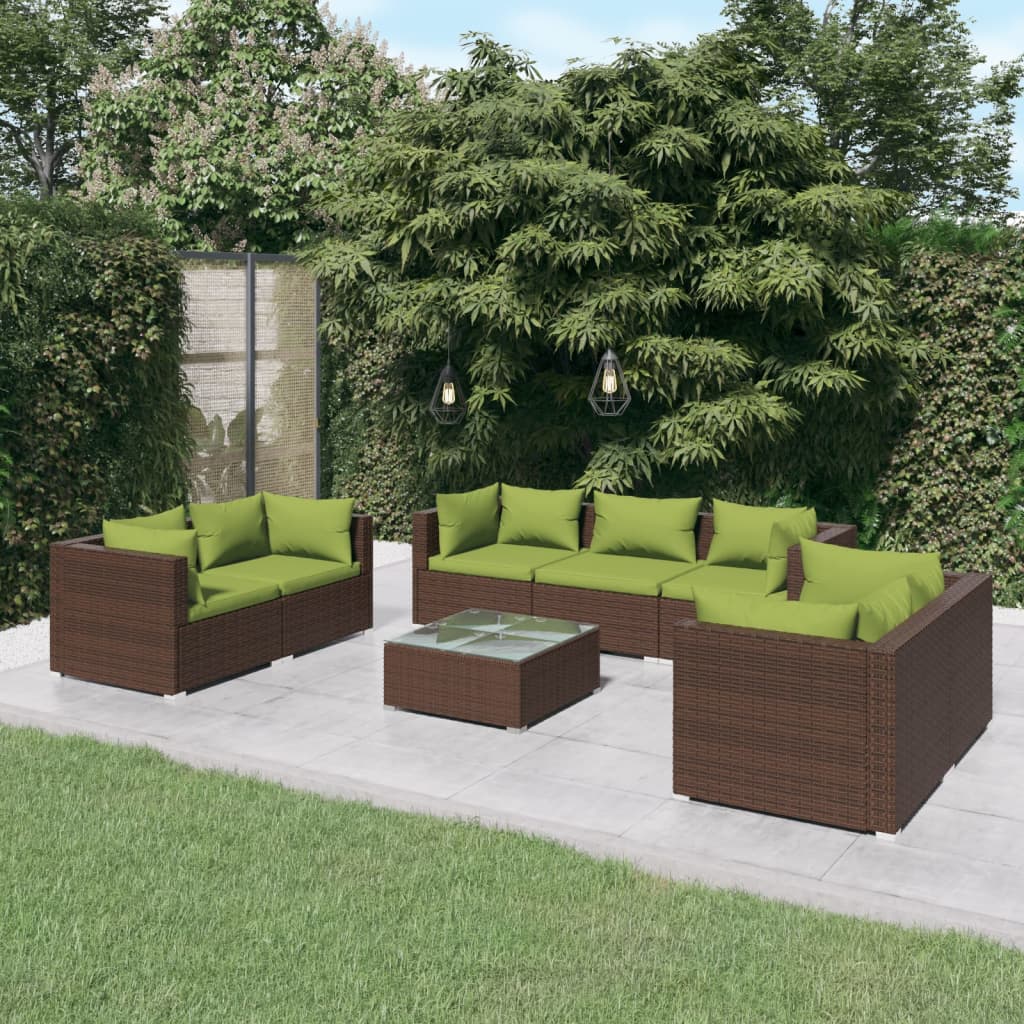 vidaXL Ensemble de Salon de Jardin 8 Pcs avec Coussins Rotin Poly Marron