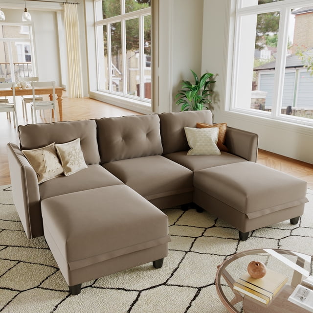 LLappuil Modular Sectional Sofa, 5 Seat Modular Sectional Sofa with Storage, Velvet Waterproof Anti-Scratch Sofa for Living Room