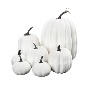 Riforla Halloween New Pattern 7 Pieces Pumpkins White Fall Decoration Garden Desktop Ornament Home Decor White