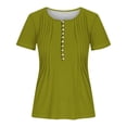 thumbnail image 4 of AherBiu Womens Tops Summer Button Round Neck Solid Color Ruched Dressy Casual Loose Tunics Tshirts, 4 of 4