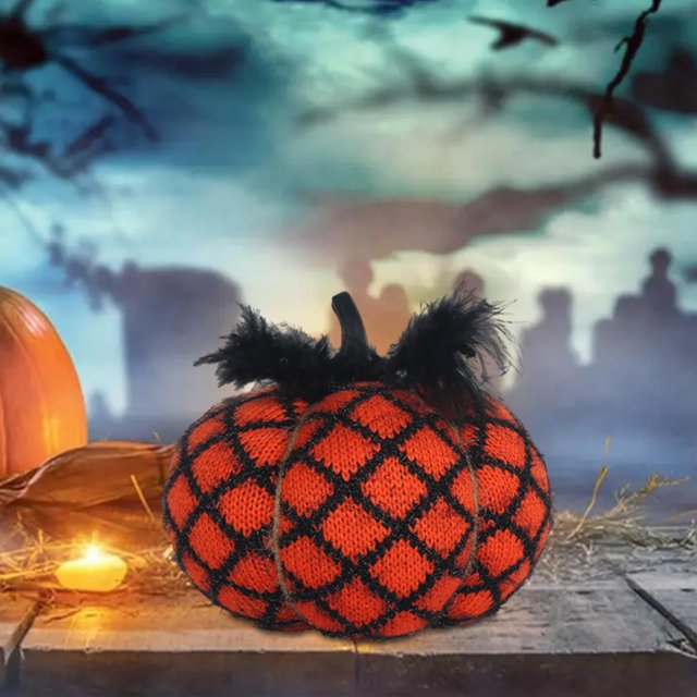 Birdeem Knitted Pumpkin Decor for Halloween,Fall Home Decorations,Handmade Cotton Pillow and Seasonal Accessory,6.7 Inch Diameter Size,Festive Gift Idea