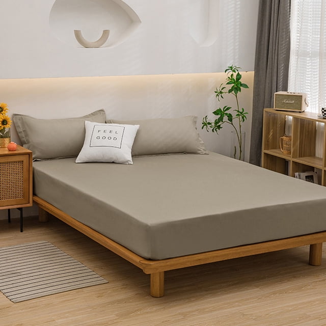 Fitted Sheet Mattress Protector | Deep Pocket Bed Sheet Cover | Ash Proof Washable Pad | Polyester Bedding for Home, Bedroom, Double Bed