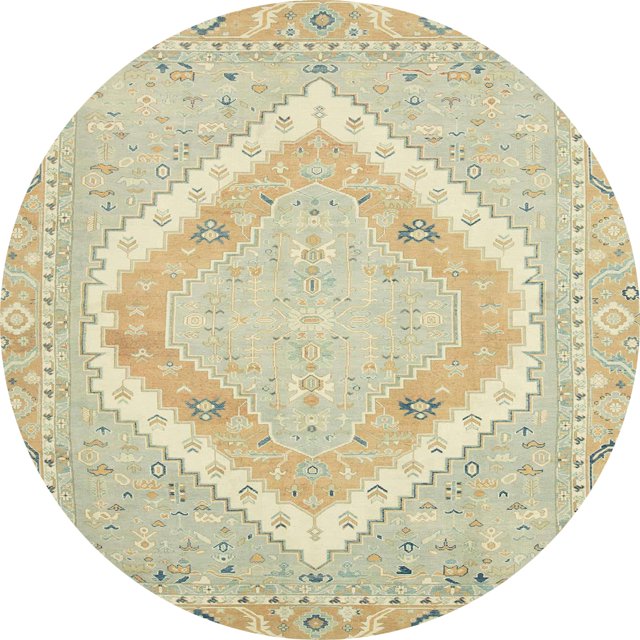 Ahgly Company Indoor Round Abstract Khaki Gold Oriental Area Rugs, 7' Round