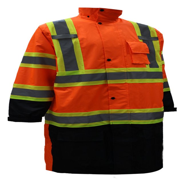 RK Sécurité RC-CLA3-TOR88 Classe 3 Imperméable Réfléchissant Haute Visibilité Bas Noir Long Manteau de Pluie (2TG Orange)...