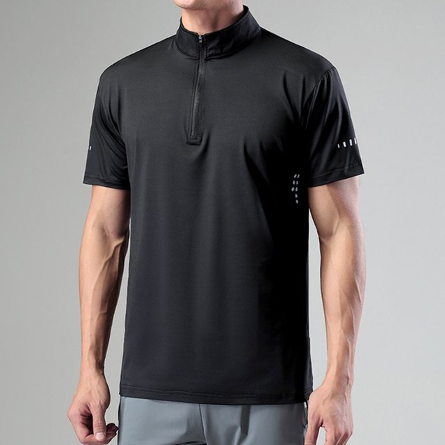 Shirts for Men, Mens Summer Solid Color Fitting Sport Train Zipper Short Sleeved Stand Up Collar Top