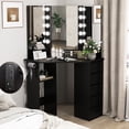 thumbnail image 1 of Costway Corner Vanity Desk Cosmetic Vanity Station with LED Mirror,& Power Outlets Black, 1 of 9