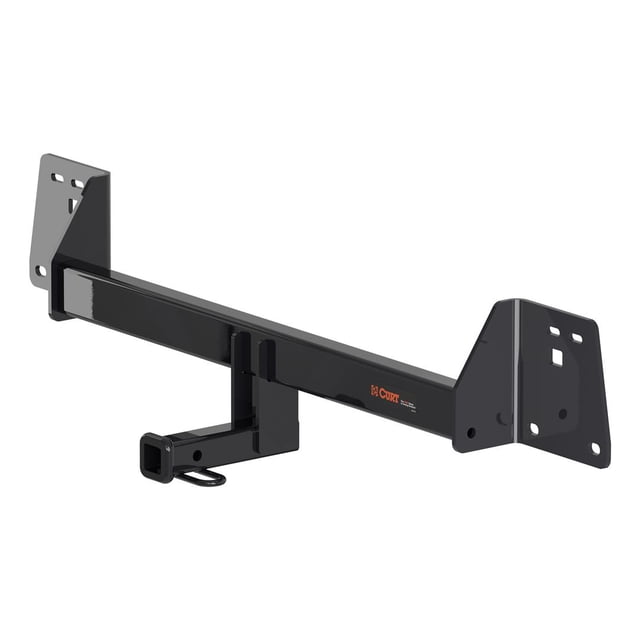 CURT 11473 Trailer Hitch Rear Class I with a square tube design and 1-1/4 inch receiver, featuring a 2000-pound weight carrying capacity and 200-pound tongue weight. This towing accessory is black gloss powder-coated for durability and includes an open-back receiver for easy cleaning. Designed for specific vehicles like the 2016-2022 Toyota Prius and 2017 Toyota Prius Prime.