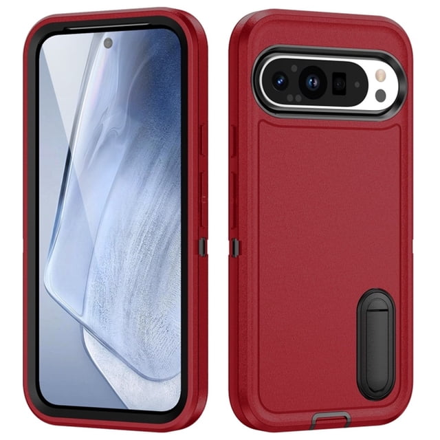 for Google Pixel 9 Case, Google Pixel 9 Phone Case with Built in Kickstand, Shockproof/Dustproof/Drop Proof Heavy Duty Military-Grade Rugged Protective Cover for Google Pixel 9,Red,For Google Pixel 9