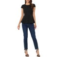 thumbnail image 2 of INSPIRE CHIC Women's Peplum Tops Cap Sleeve Round Neck Solid Color Blouses L Black, 2 of 6