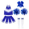 thumbnail image 3 of Fldy High School Girls Cheer Leader Cheerleading Uniform Outfit Matching Pom Poms and Socks B Blue 14, 3 of 5