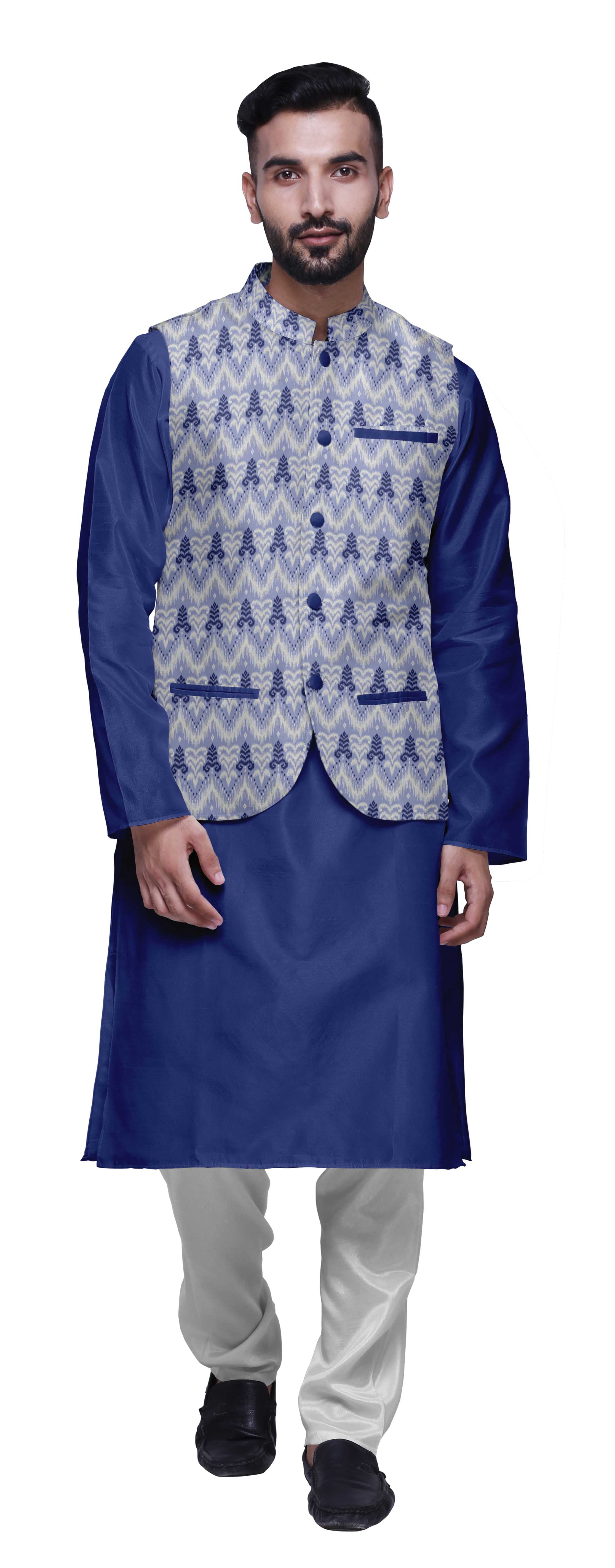 Atasi Kurta Churidar Uni Pyjama et Ensemble de Veste Nehru Imprimée pour Tenue de Fête pour Hommes