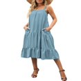 thumbnail image 3 of Femmes Midi Débardeur Robe d'Été Sans Manches Couleur Unie Volants Étagés Robe Boho Plage, 3 of 6