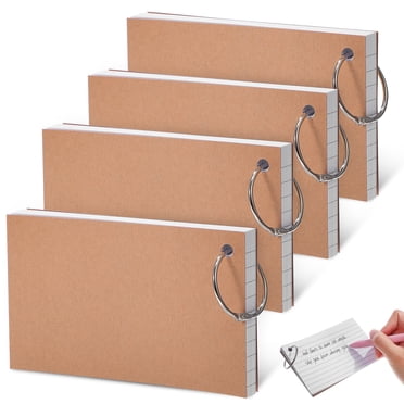 KAKOWELY 4 Pcs Cartes-Éclair Cartes d'Index Cartes-Éclair Doublées Cartes de Vocabulaire Cartes-Éclair avec Anneaux pour l'Étude,5"X2.99"X0.39 Pouces