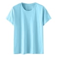 thumbnail image 4 of Hauts à Manches Longues pour Femmes, T-Shirt à Manches Courtes à Col Rond, Grande Taille, Couleur Unie, T-Shirts Basiques; Hauts à Manches au Coude pour Femmes, 4 of 5