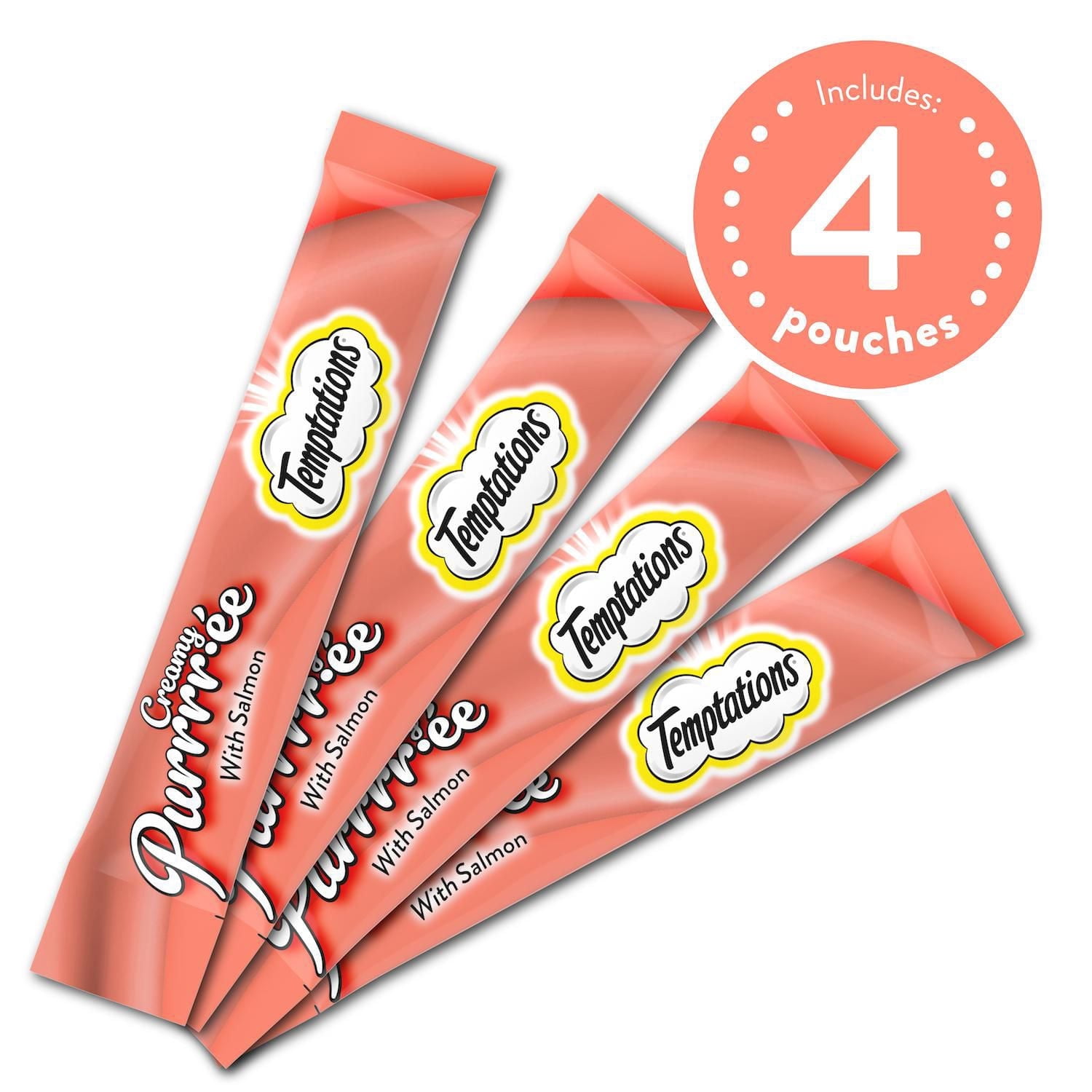 Temptations Purée Crémeuse au Saumon, Gâteries à Lécher pour Chats Adultes, 4 Sachets