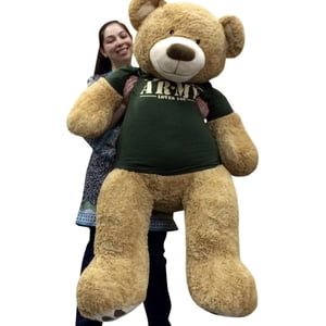 Giant 5 Foot Romantic Teddy Bear Wearing Tshirt That Says SOMEBODY IN THE ARMY LOVES YOU Big Military Teddy Bear