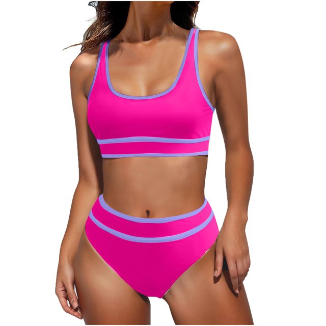 FAIWAD Womens 2 Piece Swimsuits Sports Color Block Bikini Sets Removable Bra Pad Full Coverage Bathing Suits for Girls