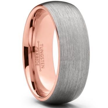 Bague Alliance pour Homme en Carbure de Tungstène, Dôme 8 mm Brossé Ton Rose Rose, Ajustement Confortable 9