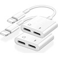thumbnail image 1 of ORUYROP [Apple MFi Certified] 2PACK iPhone Lightning to 2 Lightning Adapter, Dual Lightning AUX + Charger Adapter Dongle Cable Splitter Compatible with iPhone 12/11/SE/X/XR/XS/8/7/6 Support C, 1 of 7