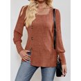 thumbnail image 3 of SUNSIOM Women Fashion Ribbed T-Shirts Solid Color Square Neck Buttons Puff Long Sleeve Shirts Spring Fall Casual Loose Fit Tops, 3 of 6