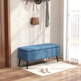 thumbnail image 2 of HOMCOM Banc Ottoman de Rangement, Repose-Pieds en Tissu de Lin Bleu Foncé, 2 of 10