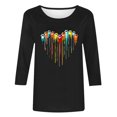 thumbnail image 4 of PEZHADA Blouses pour Femmes Manches 3/4 Mode Féminine Manches Trois-Quarts Col Rond Rétro Imprimé Hauts Amples Blouse Manches Trois-Quarts, 4 of 9