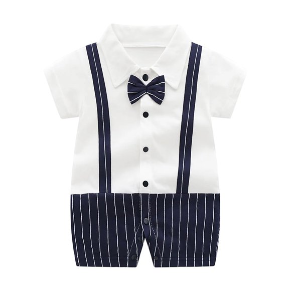 Combinaison pour Nouveau-Né Garçon Style Gentleman avec Nœud Papillon, Barboteuse à Blocs de Couleur, Manches Courtes, Tenue une-Pièce, Vêtements, Cache-Couches pour Bébé, Noir, 18-24 Mois