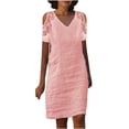 thumbnail image 1 of FAIWAD Robes en Coton et Lin pour Femmes, Dentelle Patchwork, Col en V, Robe à Épaules Dénudées, Robe d'Été Décontractée pour la Plage, 1 of 6