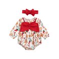 thumbnail image 1 of Mialoley Christmas Printed Long Sleeve Round Neck Romper + Bow Headband, 1 of 6