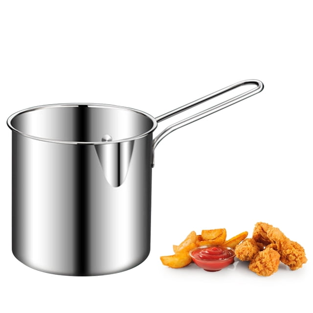 Friteuse avec Panier pour la Maison, Casserole de Cuisson en Acier Inoxydable Friteuse avec Panier, Mini Friteuse en Acier Inoxydable 304, Casserole de Friteuse Extérieure Mini Durable de Qualité Alimentaire avec Panier-Filtre Perforé