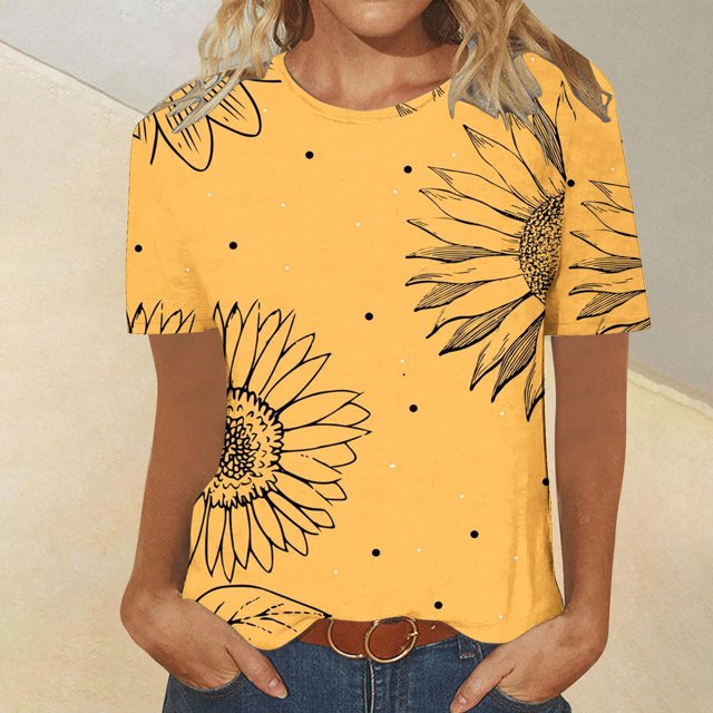 Liquidation d'Économies! T-Shirt Grande Taille pour Femmes BEFOKA, Blouse Décontractée d'Été pour Femmes, T-Shirt Décontracté Imprimé à Col Rond et Manches Courtes pour Femmes