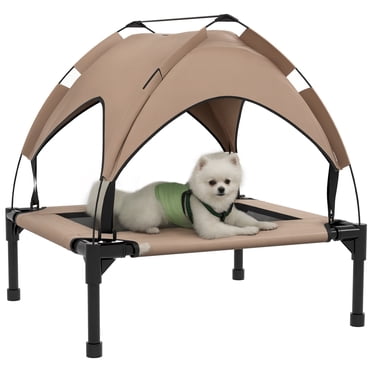 PawHut Elevated Dog Bed Cooling Dog Cot Bed w/ Canopy, for S M Coffee