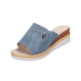 thumbnail image 1 of Wedge Sandals for Women Platform Slipper High Heel Peep Toe Canvas Summer Slide Sandals Light Blue, 1 of 6