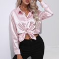 thumbnail image 4 of IROINID Rabais Chemises à Manches Longues à Col en V pour Femmes Cardigan d'Été Décontracté Aguichant à Col Rabattu Hauts Réguliers Blouse Unie à Manches Longues, Rose, 4 of 7