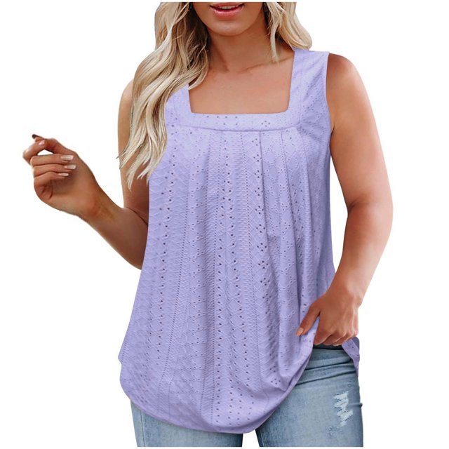 Dealovy Débardeurs pour Femmes Col Carré Ample Sans Manches Plissé Confortable Tee-Shirts Unis