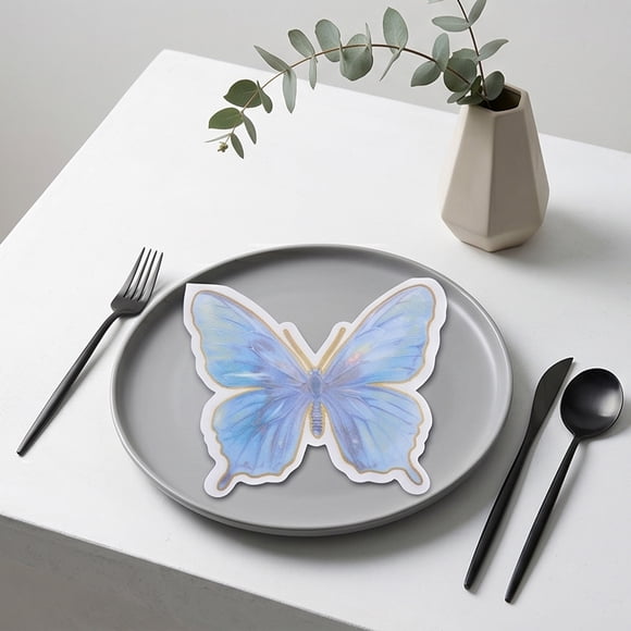 TOUMENY Serviettes Jetables Élégantes en Forme de Papillon, Serviettes en Papier Souple pour Cocktails et Boissons avec Bords Festonnés, 20 Pcs Déco de Table de Fête pour Anniversaire Mariage Douche Fournitures de Vacances, Bleu