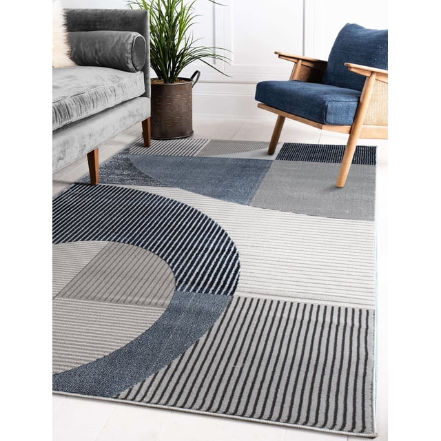LaDole Rugs 9x12 ft Modern Premium Area Rug | Geometric Large Carpet For Bedroom, Living Room, Home Office, Indoor Floor Décor | Blue Grey