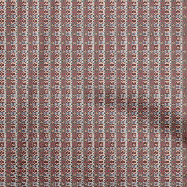 oneOone Cotton Poplin Red Fabric Asian Kilim Craft Projects Decor Fabric Printed By The Yard 56 Inch Wide