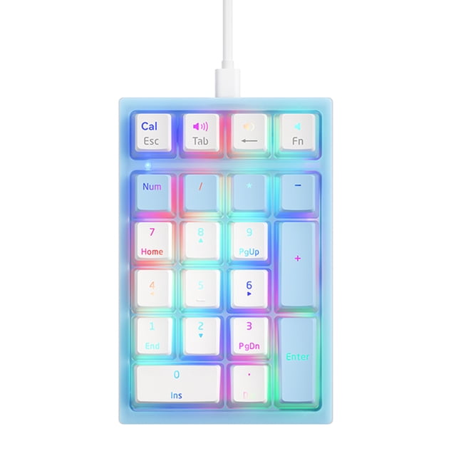 iBlancod K10 Clavier Numérique Mécanique Filaire à 21 Touches Effet Rétroéclairage RVB Interrupteurs Mécaniques Jaunes Touches Pouding Bleu